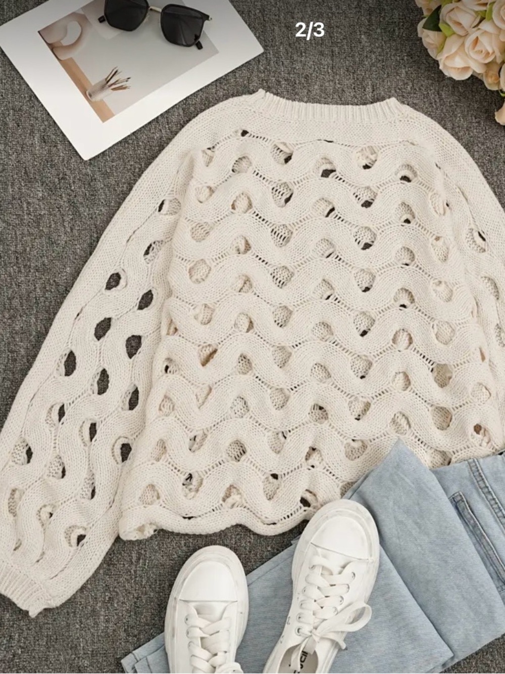 Women’s Cream Open-Knit Sweater Top - Lightweight Layer